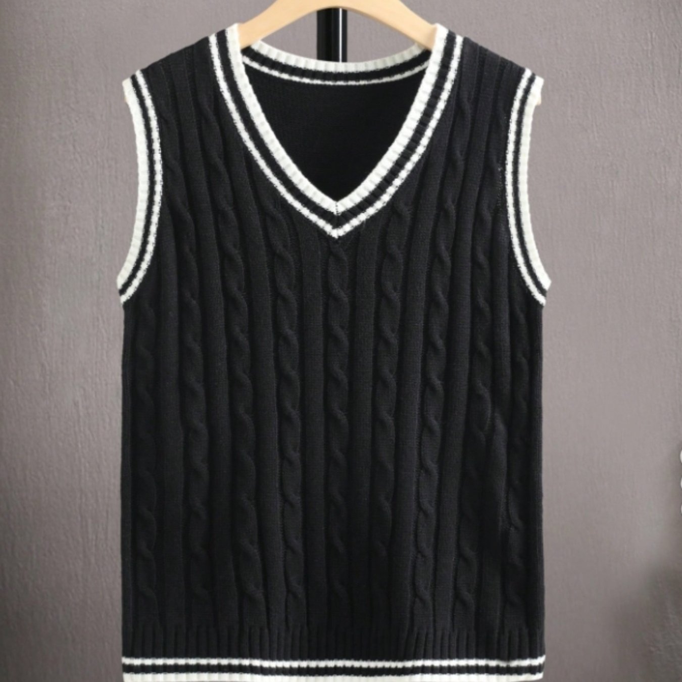TEMU Men's Lightweight Acrylic Pullover Sweater, V-neck Black Knit Sweater Vest For Winter Casual Wear, Autumn Essentials