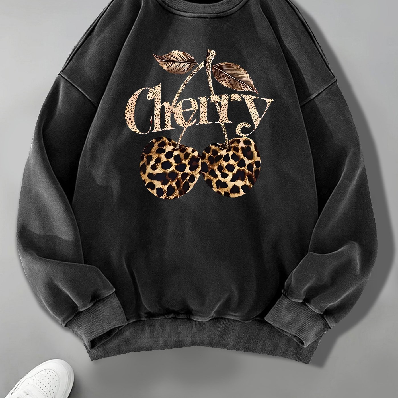 Image of Drawing Printed Casual Retro Women's Washed Round Neck Hoodie For Autumn And Winter