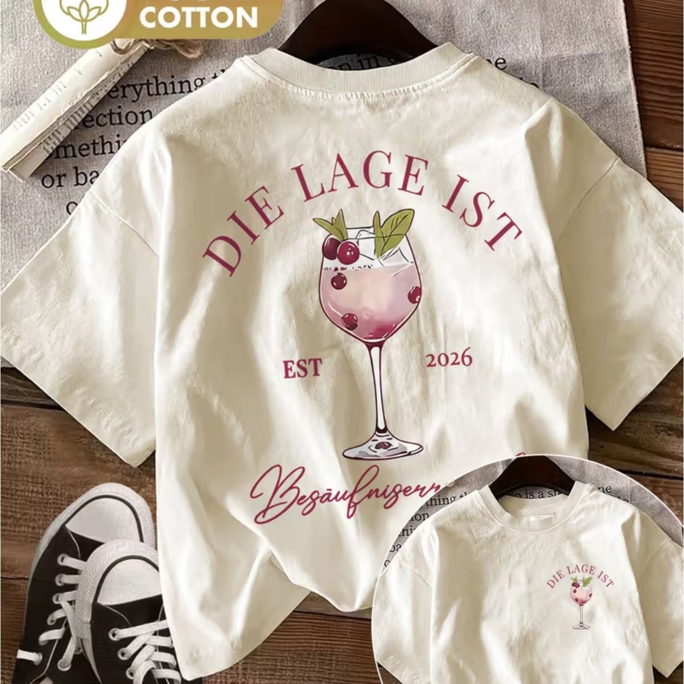 Image of [double-sided Printing] Summer Casual Women's Top Illustration Die Lage Ist Est Print Round Neck Pure Short-sleeved T-shirt