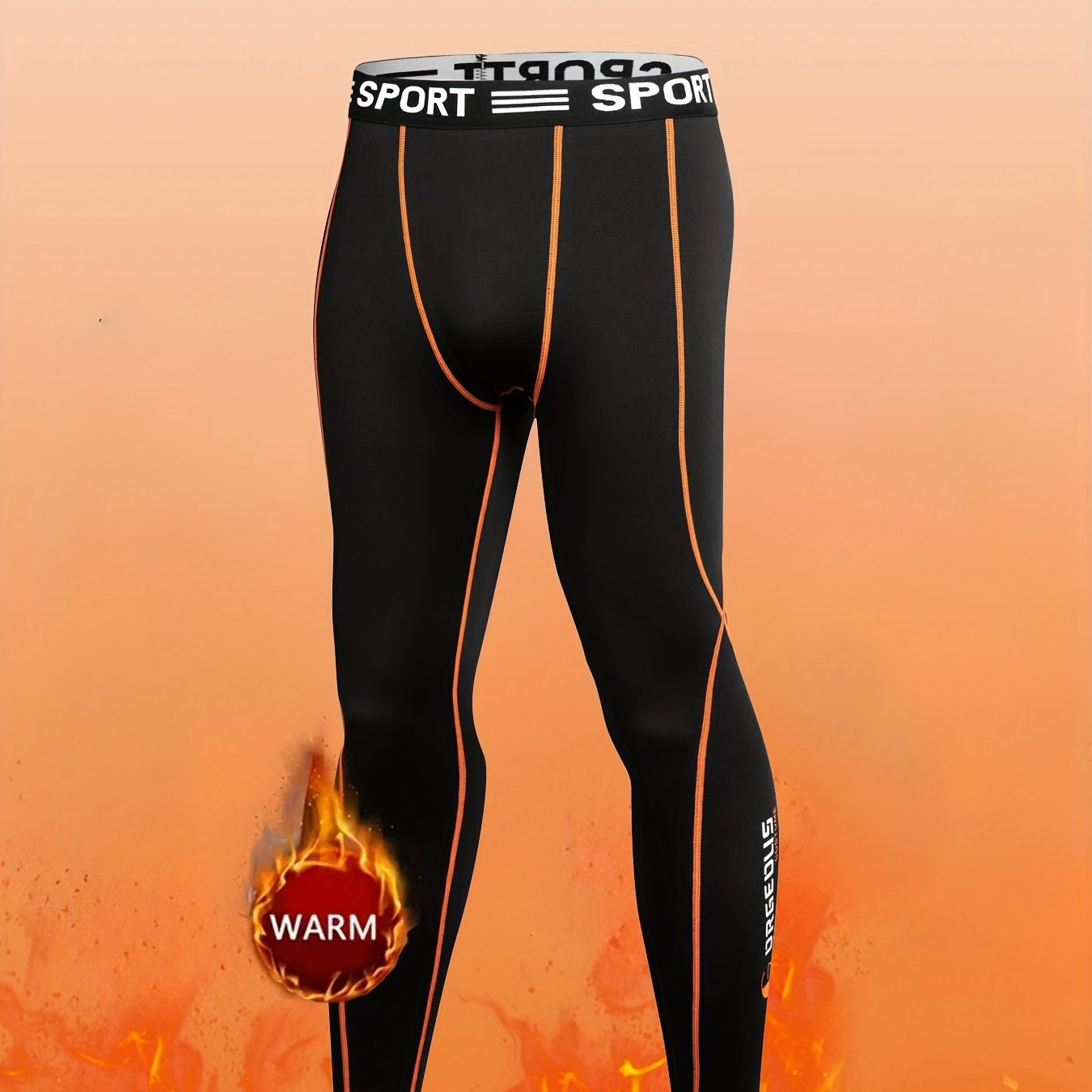 Image of Men's Warm Base Layer, Fleece-lined Long Underwear Tights, Suitable For Cold Weather, Athletic Fitness Outdoor Skiing Mountaineering Base Layer