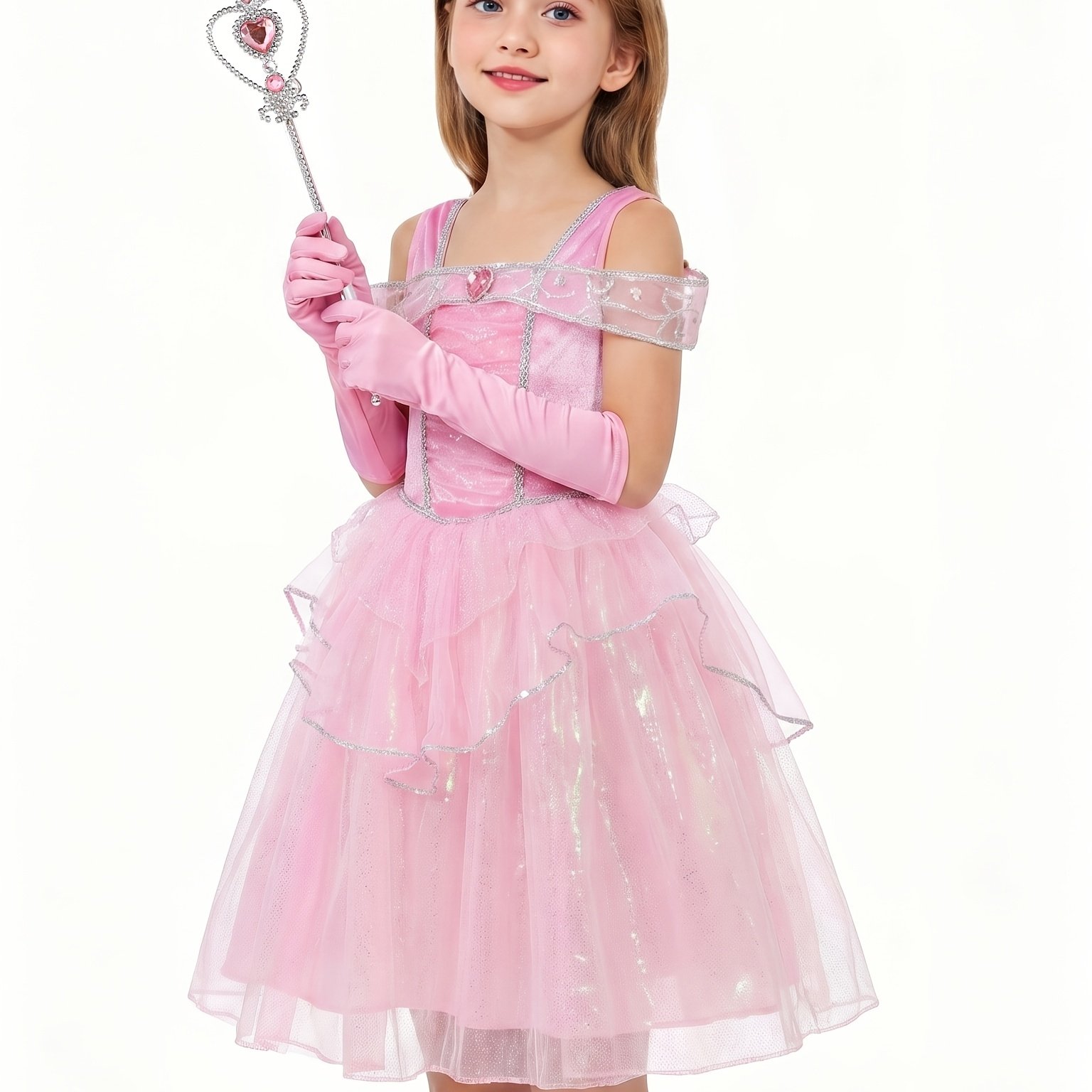 Image of Pink Princess Dress Girl Dress Dress Halloween Carnival And Other Festivals Body Pink Velvet Fabric, Shoulder Strap And Skirt Stamping (including Dress Gloves Crown)