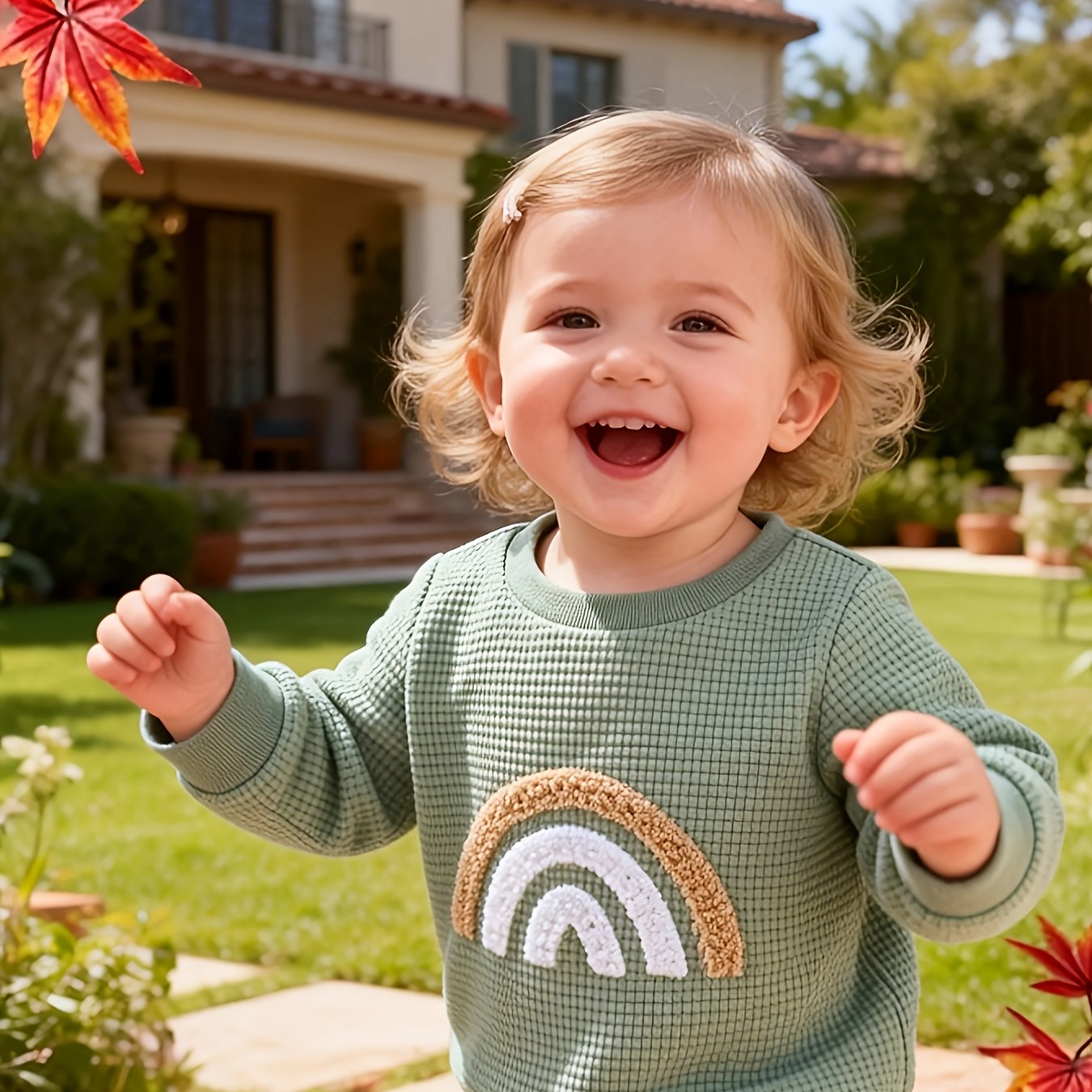 Image of Girls' Autumn/ Three-color Rainbow Ribbed Long-sleeve Crew Neck Top, Jacket For Toddlers And Young Children