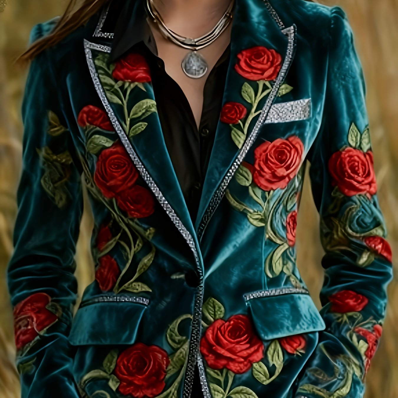 Printed Design Not Textured Autumn And Western Retro Style With Print Commuting Fashion Women's Suit Jacket Niche Design Women's Suit Jacket