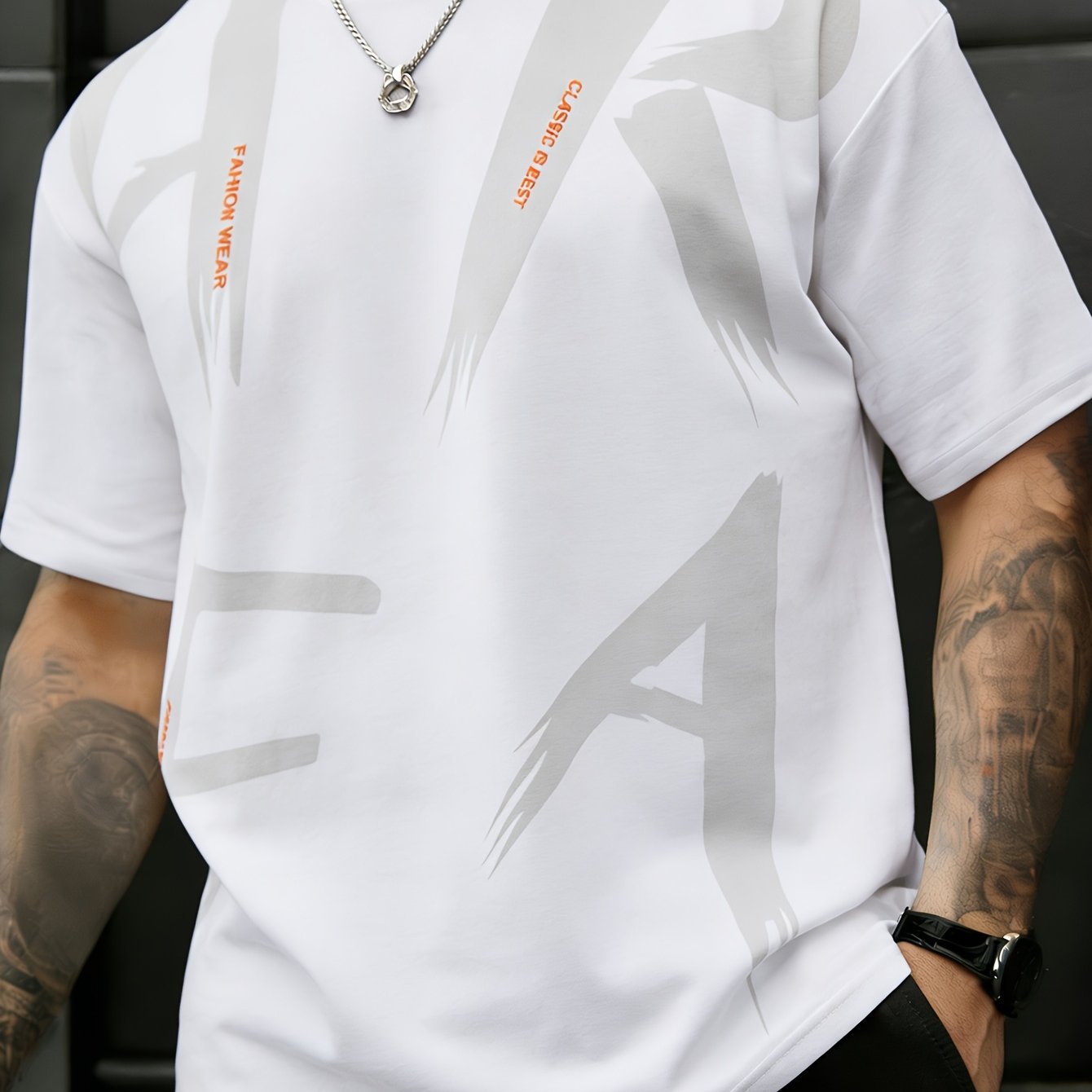 TEMU Fashionable And Casual Men's Short-sleeve T-shirt, Summer Short-sleeve Trendy Tee, Loose-fitting Stretchy Short-sleeve Athletic Top With Letter
