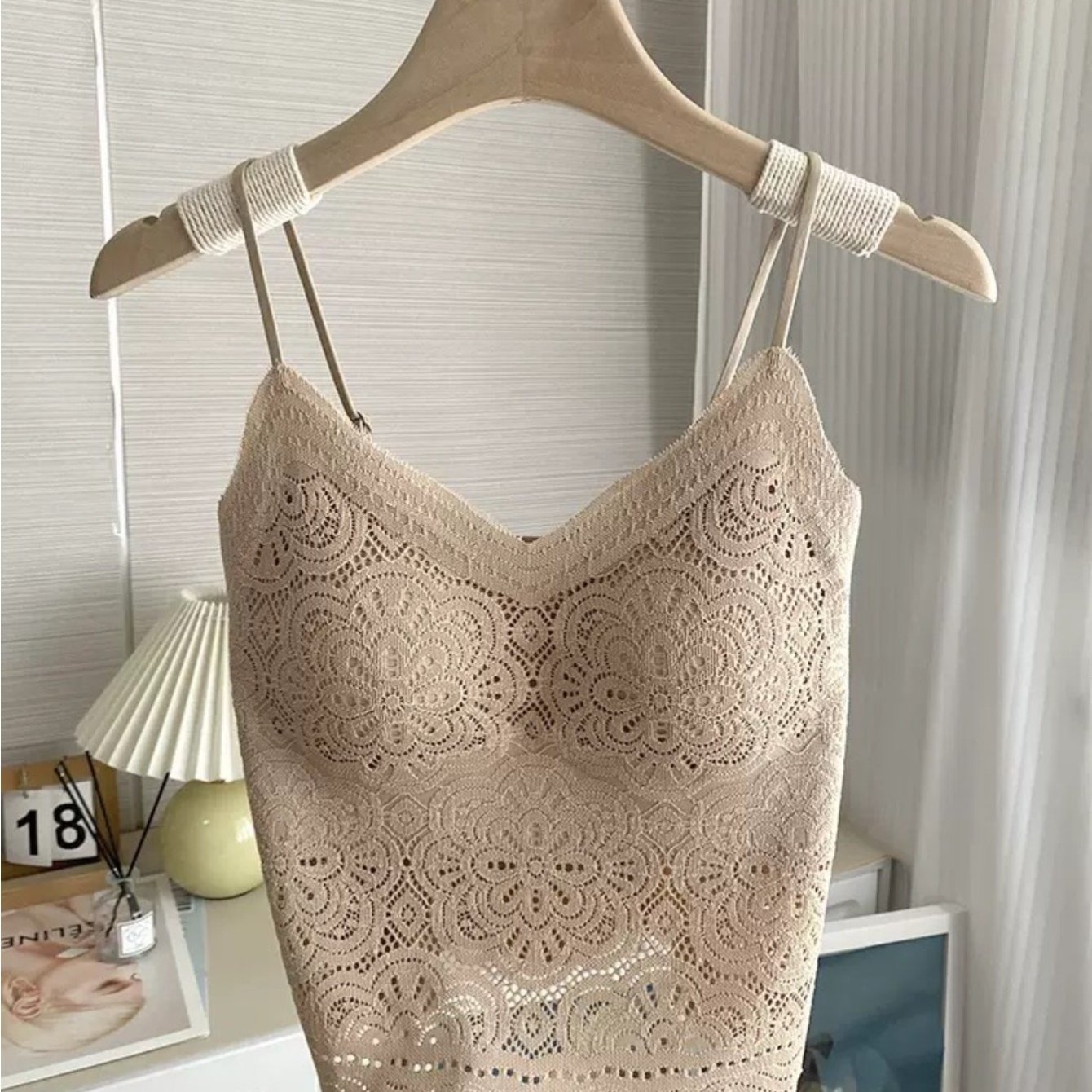 TEMU 1pc, Hollow Lace V-neck Sling Vest, Inner/commuting, French Pure Desire, Women's Top, Thin Shoulder Strap + Beautiful Back, Thin And Versatile