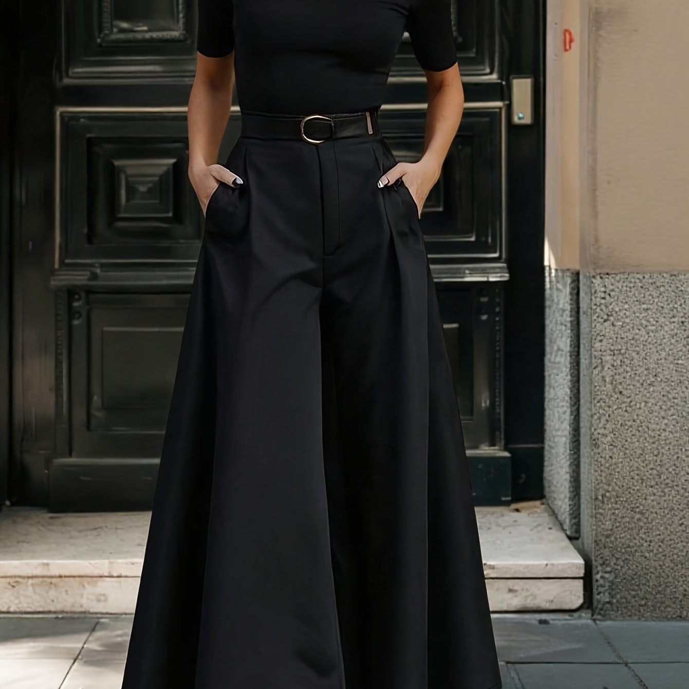 E-shop Neue Frühlings-/Sommer-Hosen in Unifarben mit weitem Bein und Drape | Großer High-Waist-Rock + dreidimensionale Falten, machen Sie größer und