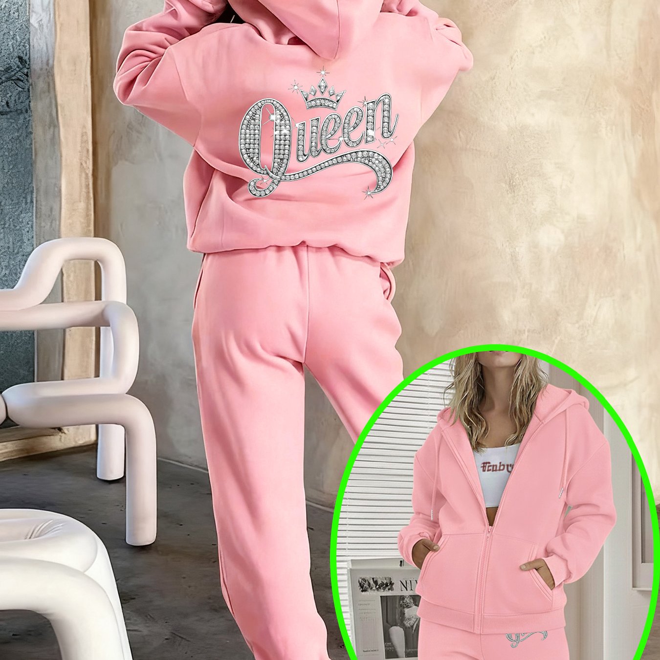 TEMU Graphic Print 2 Piece Set, Hoodie & Pants, Women's Clothing