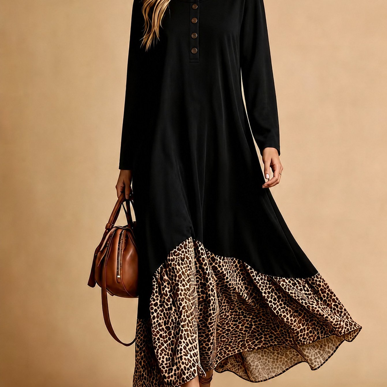 Image of 2026 Color Block Round Neck Dress For Women
