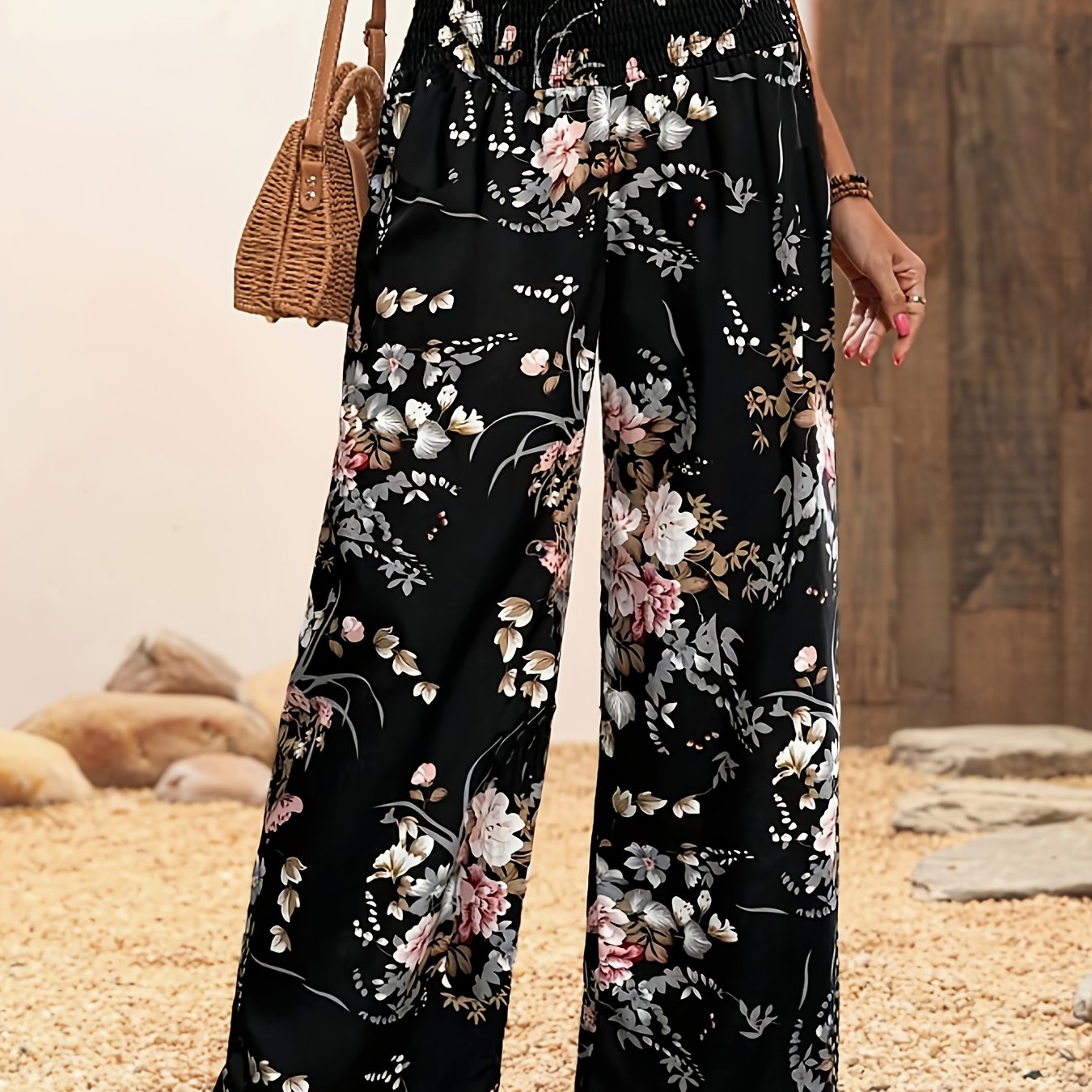 Plus Size - Plus Size - Plus Size Women's Floral High-waist Straight Leg Pants