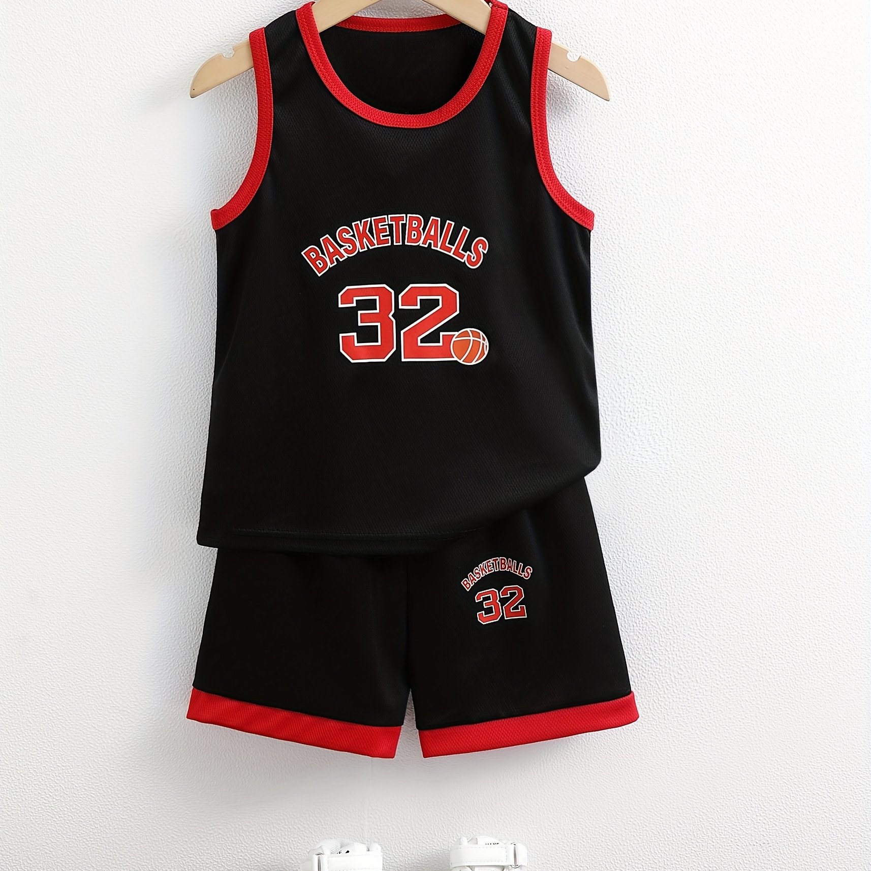 Image of Balls Letters Size 32 Print Vest Sports Set Boys Summer Comfortable Soft Basketball Style Suit, For Outdoor, Christmas, Halloween