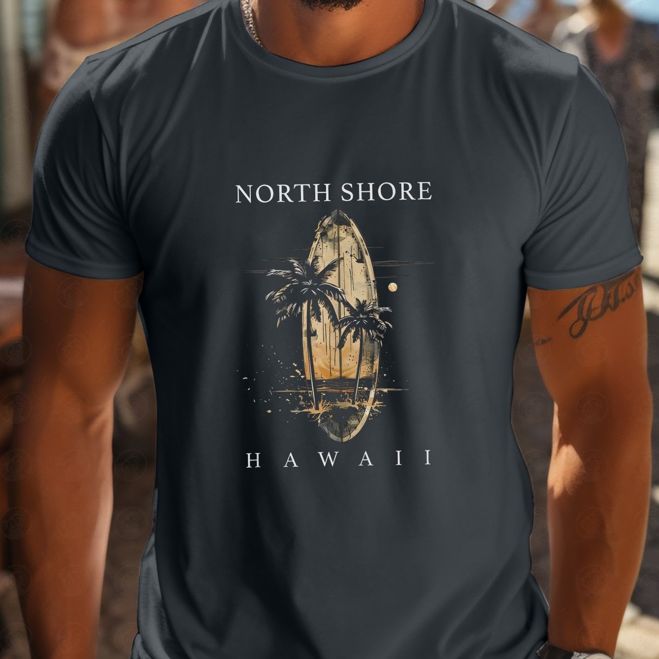 TEMU North Shore Surfer Herren Kurzarm-T-Shirt - & Palmenmotiv-, Atmungsaktives Stretch-Gewebe, Reguläre für den Sommerstrand, Maschinenwaschbar,