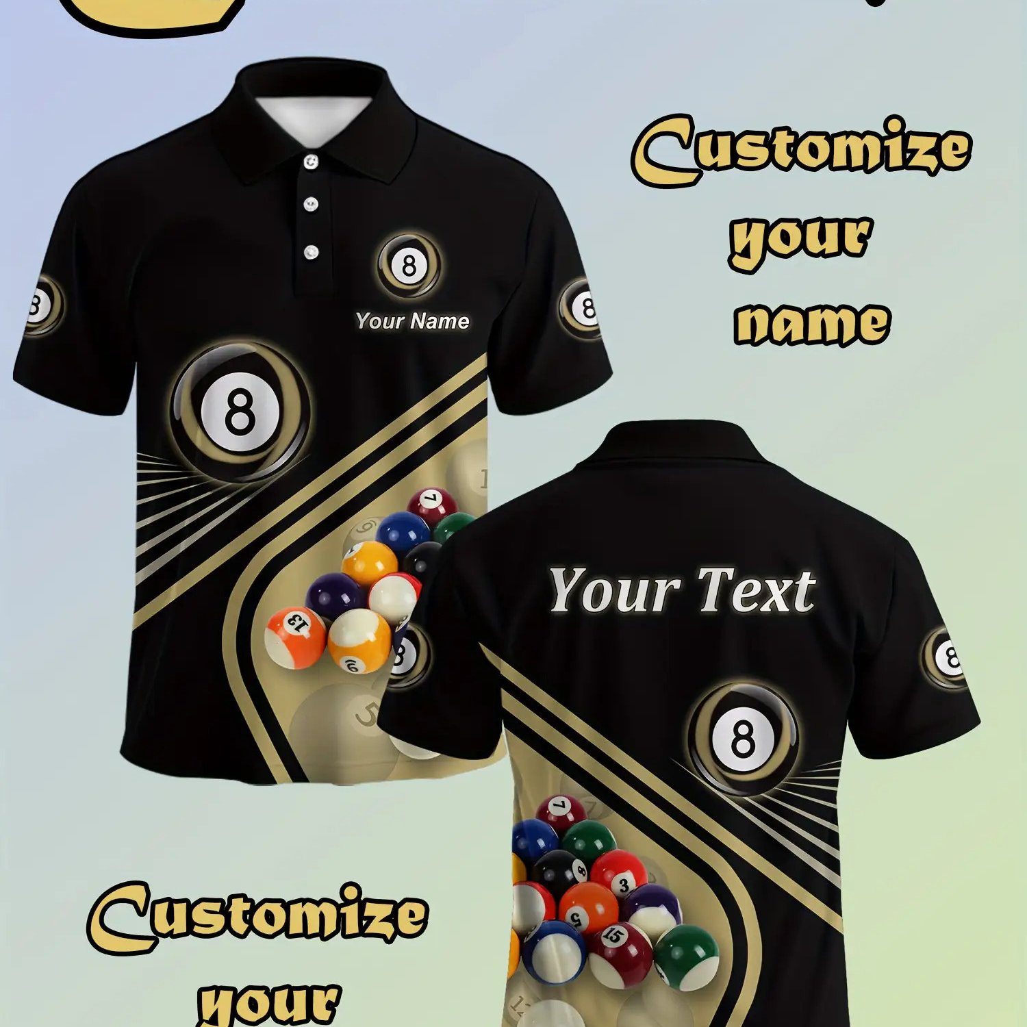 TEMU Custom Men's Billiards Themed Shirt - Personalized With Name And Text, Featuring A Sophisticated , Lightweight Fabric, And A Loose Larger Sizes,