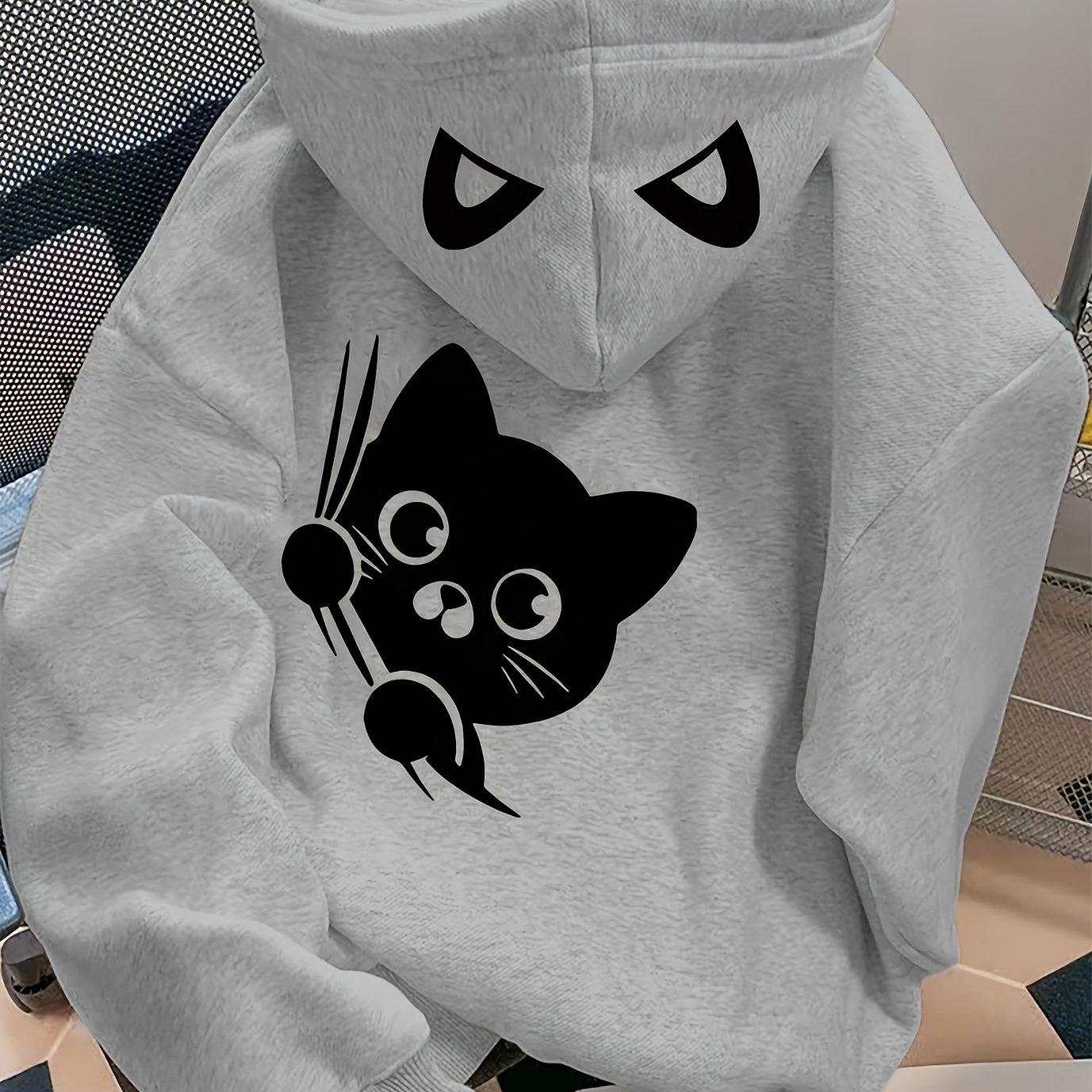 TEMU Women's Black Cat&claw Print Design Hooded Sweatshirt