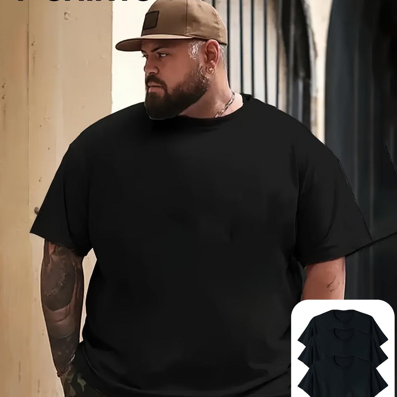 TEMU 3pcs Plus Size Round Neck Tee Minimalist Mens Casual Sleeve T Shirt Versatile Cotton Offer, Plus Size
