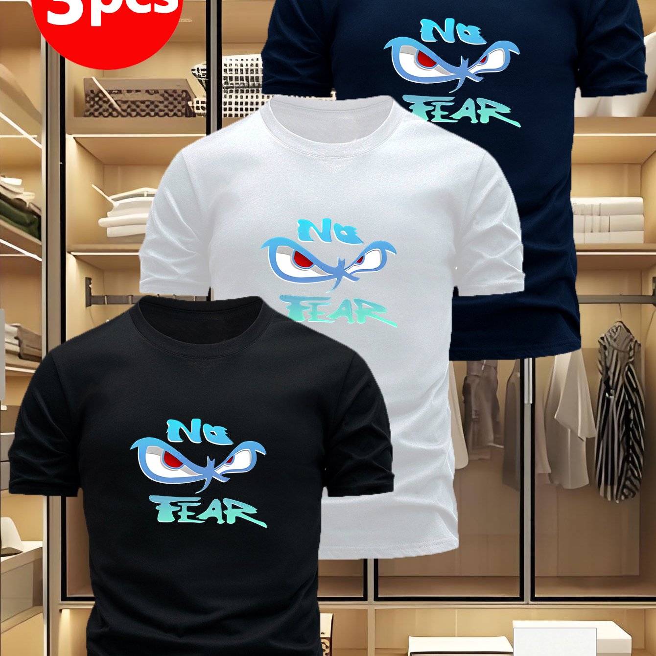 TEMU 3-pc Men's Trendy Short Sleeve T-shirts, Featuring Design And "" Lettering, Showcasing Attitude And Street Style. Easy Round Neck Cut, Suitable