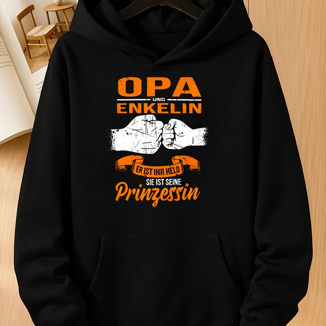 Image of Opa Und Enkelin Grandpa And Granddaughter Hoodie, Graphic Hooded Sweatshirt, Long Sleeve Pullover With Kangaroo Pocket, Unisex Casual Family Gift For Fall Winter Daily Wear
