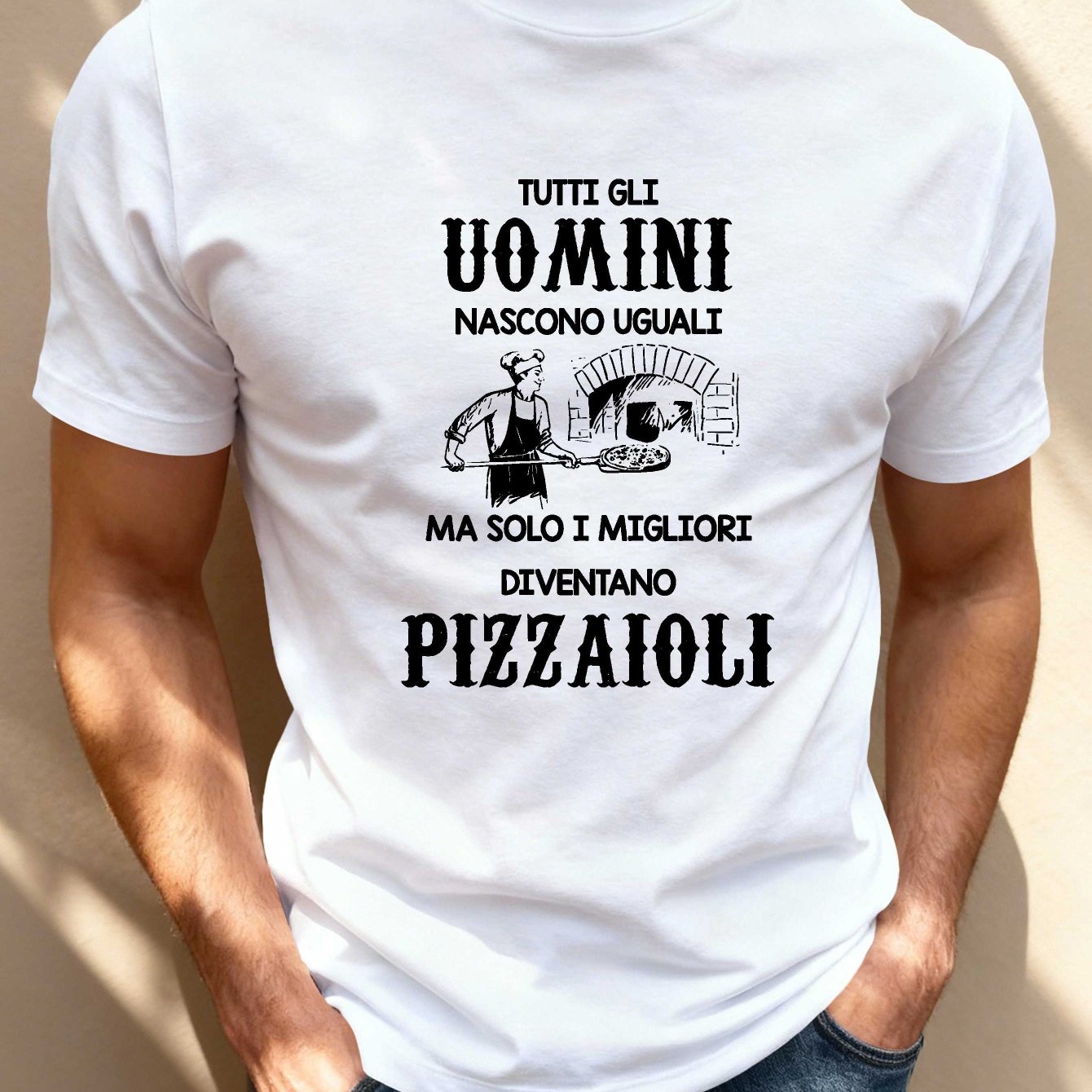 TEMU Men's T-shirt - Italian Pizza & Print Short Sleeve Round Neck Casual Summer Top, Machine Washable Suitable For Or Casual Attire, Italian Theme