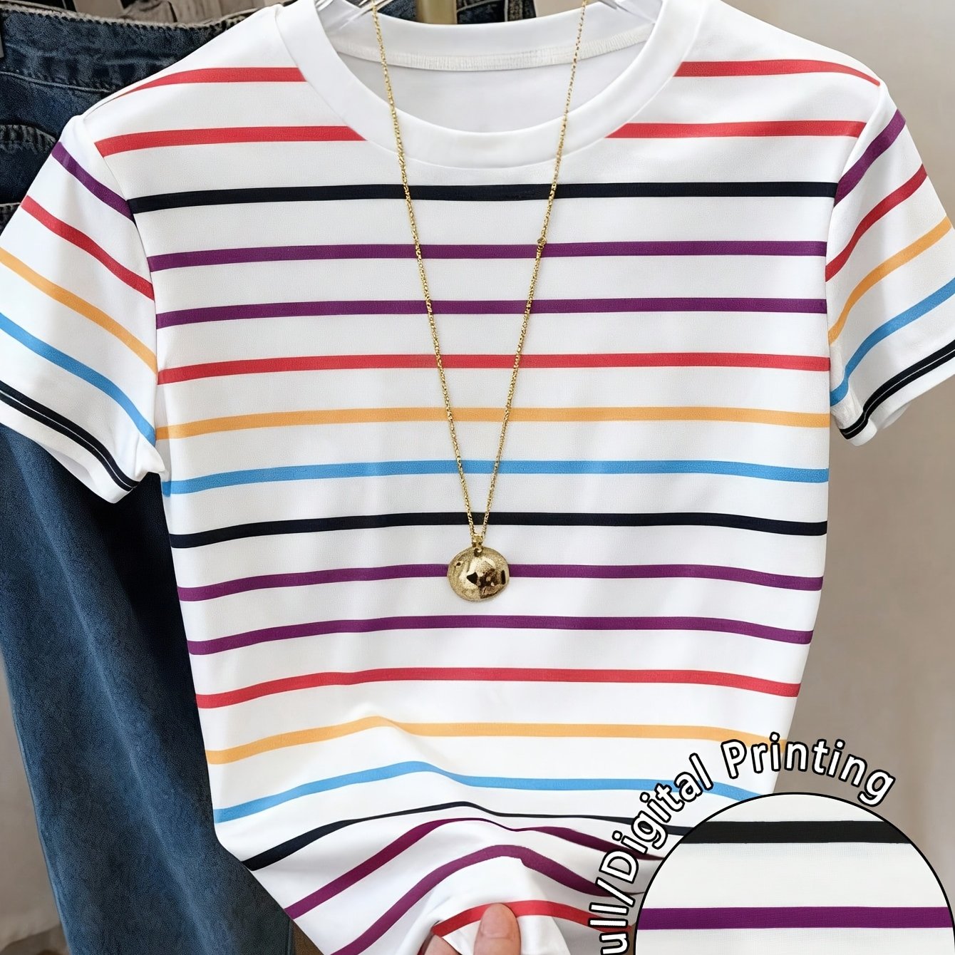 TEMU Women's Fashion Round-neck Short Sleeve T-shirt, Cute , Versatile Outerwear, Swear Top, Printed, Mature Trendy Clothing, Women's Casual Printed