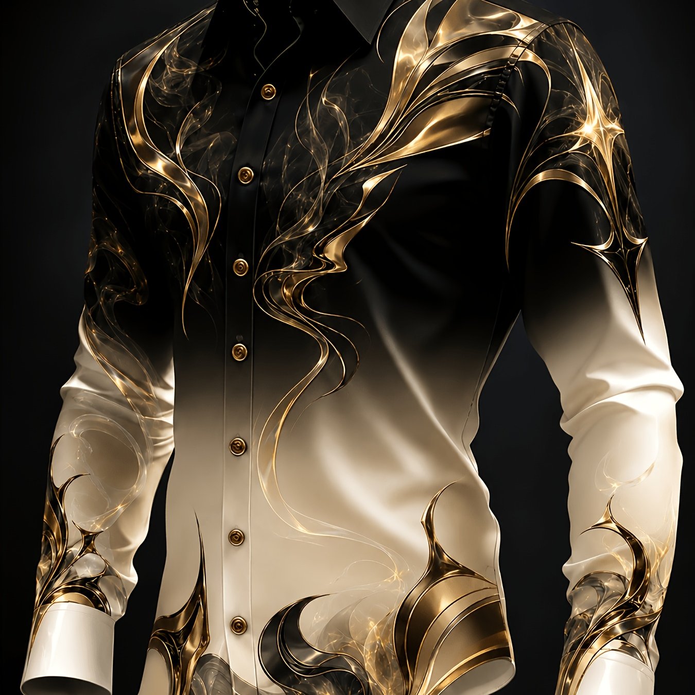 Men's Collared Longsleeve Shirt Abstract Neon Smoke Print Modern Aesthetic Party Wear For Stylish Men Fashionable For Nightlife And Social Events