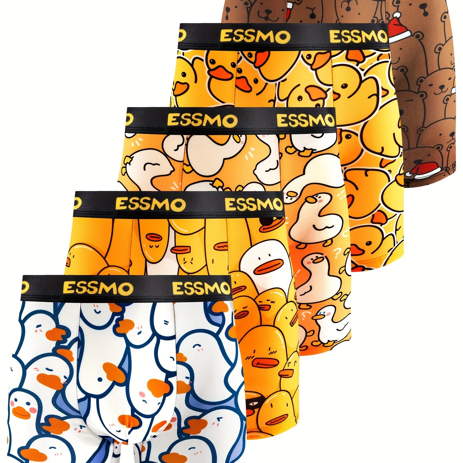 5pcs Men's Full-coverage Long Boxer Briefs Underwear - Non- -fit Briefcase With Geometric Patterns, Machine Washable Bulk Pack (5) For Casual Attire, & Travel - Discreet Casual Long Length Boxers