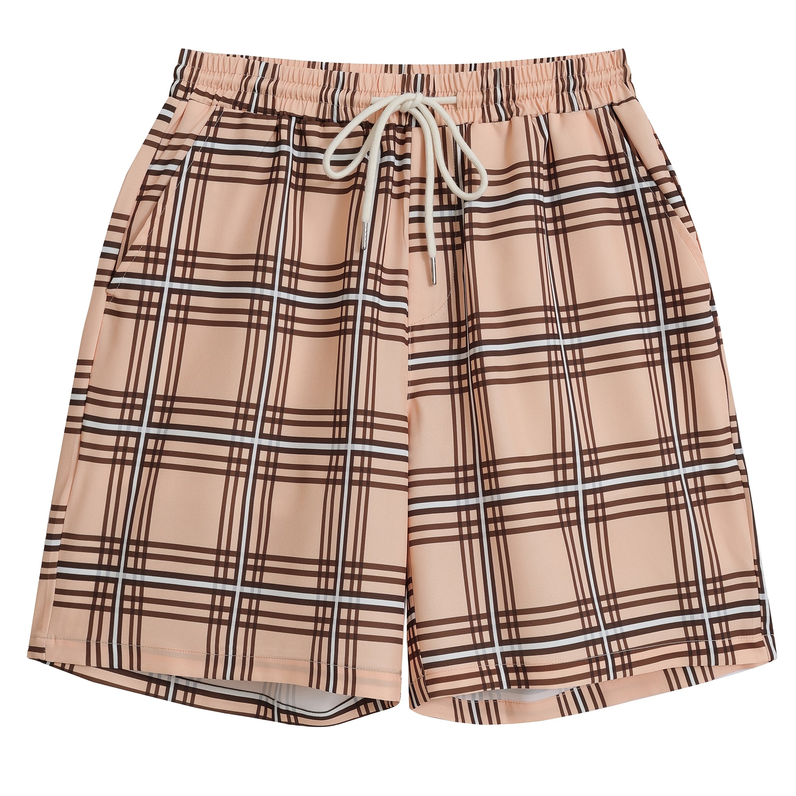 Men's Summer Stretch Shorts With Ethnic Style Checkered Beach Pants For Vacation And Leisure