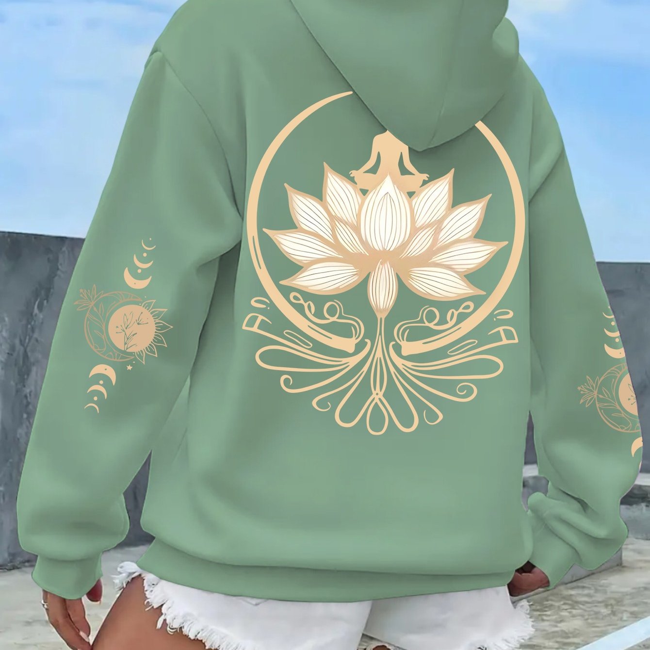 E-shop Ein Sweatshirt mit einem Lotus-Meditationsmuster, lässiges Langarm-Oberteil mit Rundhalsausschnitt, hergestellt aus 100% Stoff, mit einem