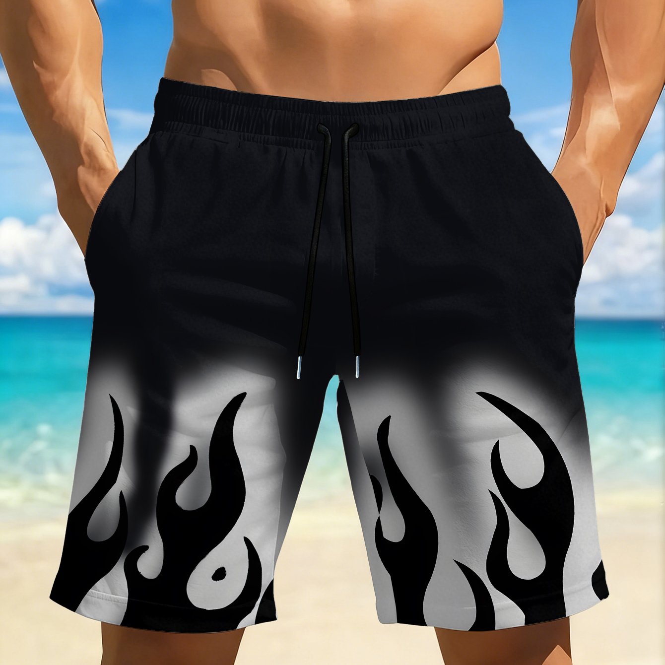 TEMU Men's Quick-dry Breathable Beach Shorts With A Colorful Print Design, Featuring An Elastic Waistband, And Pockets, The Beach, Pool, Gym, And