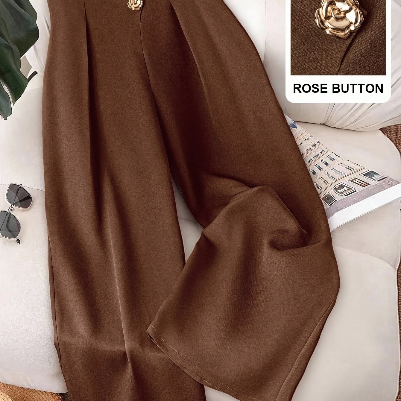 TEMU Plus Size, Plus-size Women's High-waisted Wide-leg Suit Pants That For Commuting With Relaxed