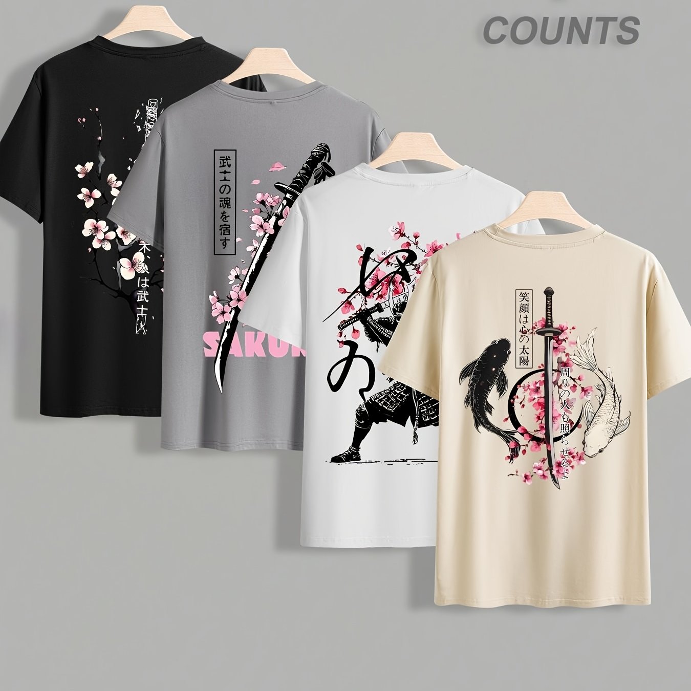 TEMU T-shirt à manches courtes pour homme, imprimé motif épée polyvalent, col, idéal pour estivales, ensemble 4 pièces décontracté et polyvalent à