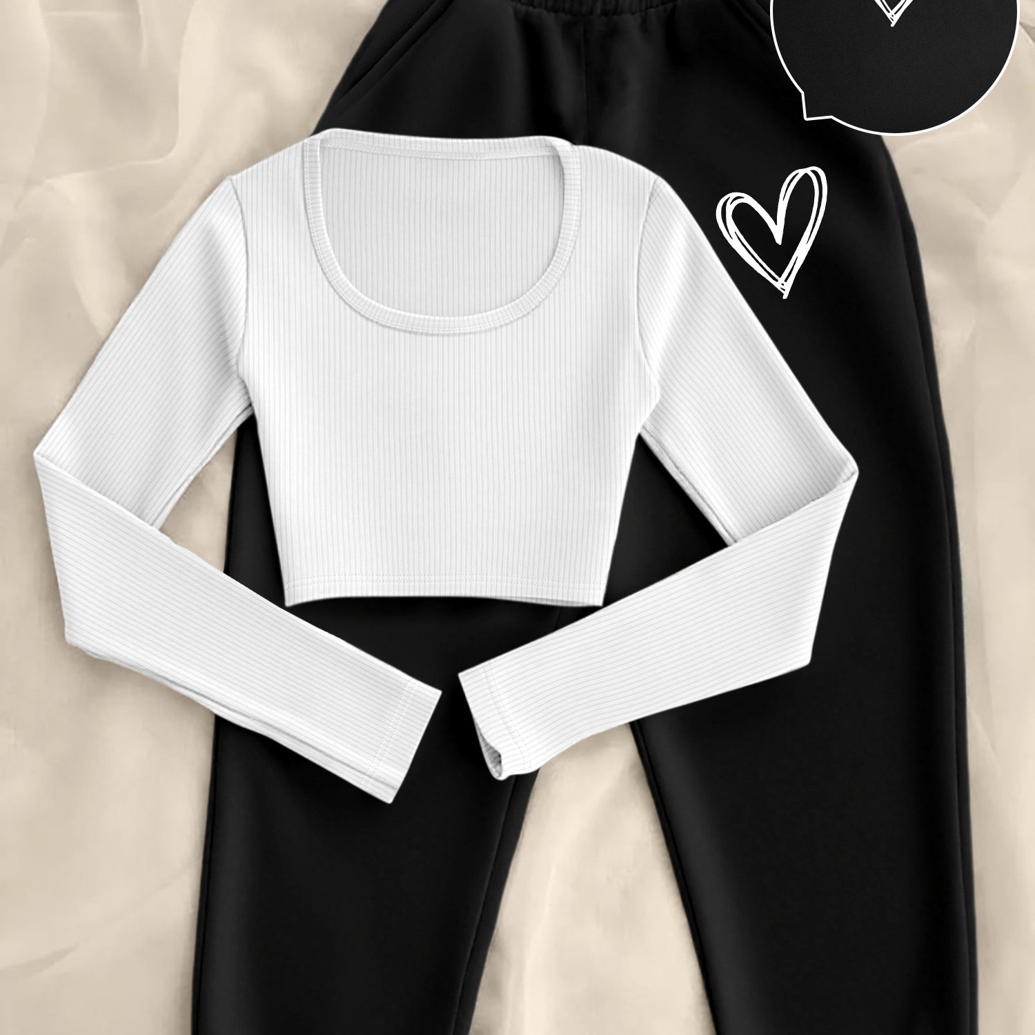 TEMU D8+k4 2pcs Women' Casual Long Sleeve T-shirt And Heart Print Pocket Long Pants Loose Fit - Fall Winter Women's Clothing
