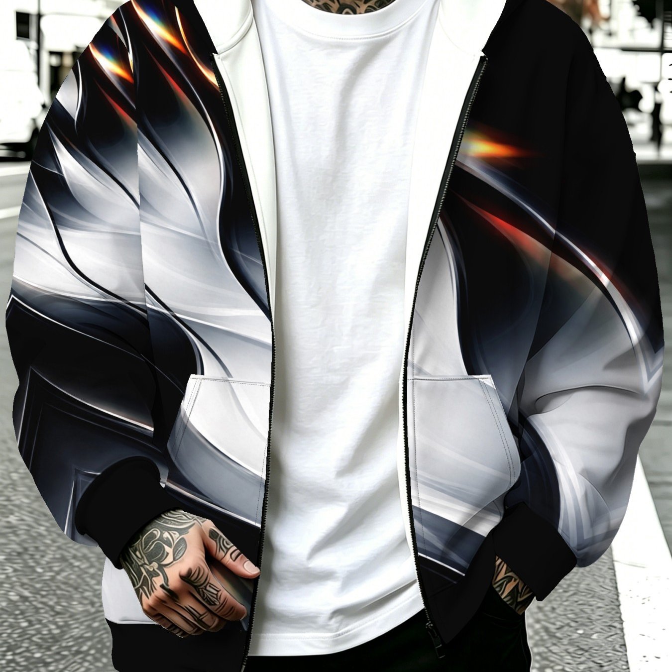 TEMU Men's Trendy Zipper-hooded Sweatshirt, Suitable For Outdoor Activities