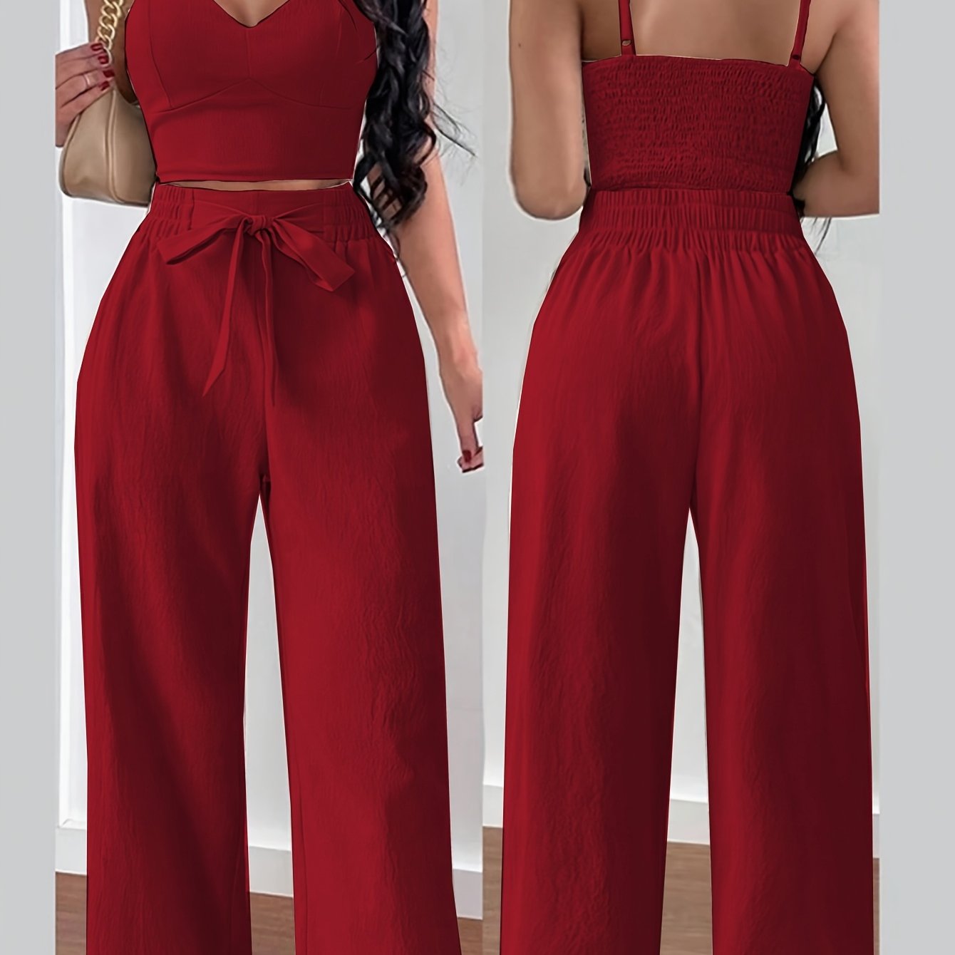 Off-the-shoulder Suspender Pants Set