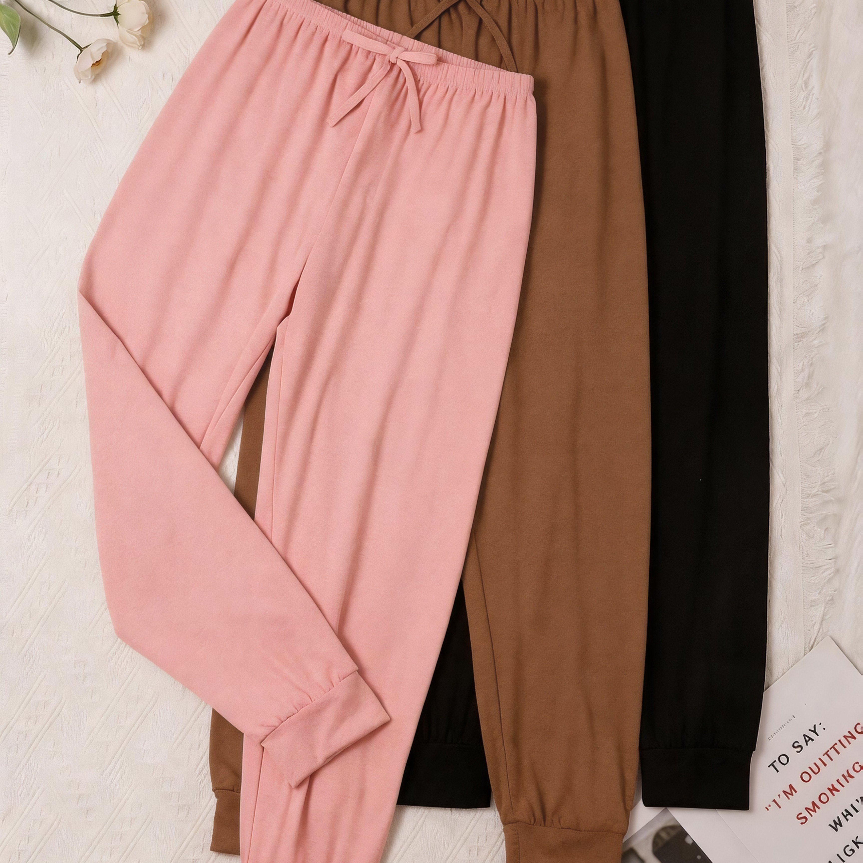 TEMU 3pcs Autumn Winter Solid Color Casual Trousers, High-stretch High-waist Loose Pants, Women's Pajamas And Loungewear, Suitable For Spring And