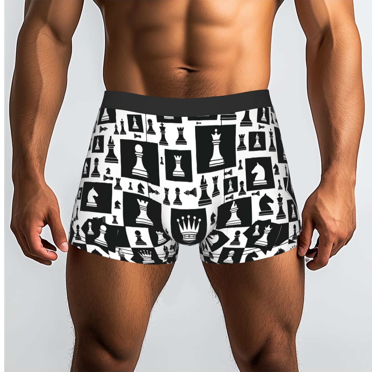 TEMU 1pc Chess Pieces Pattern Black White Underpants Men's Panties Man Underwear Shorts Boxer Briefs