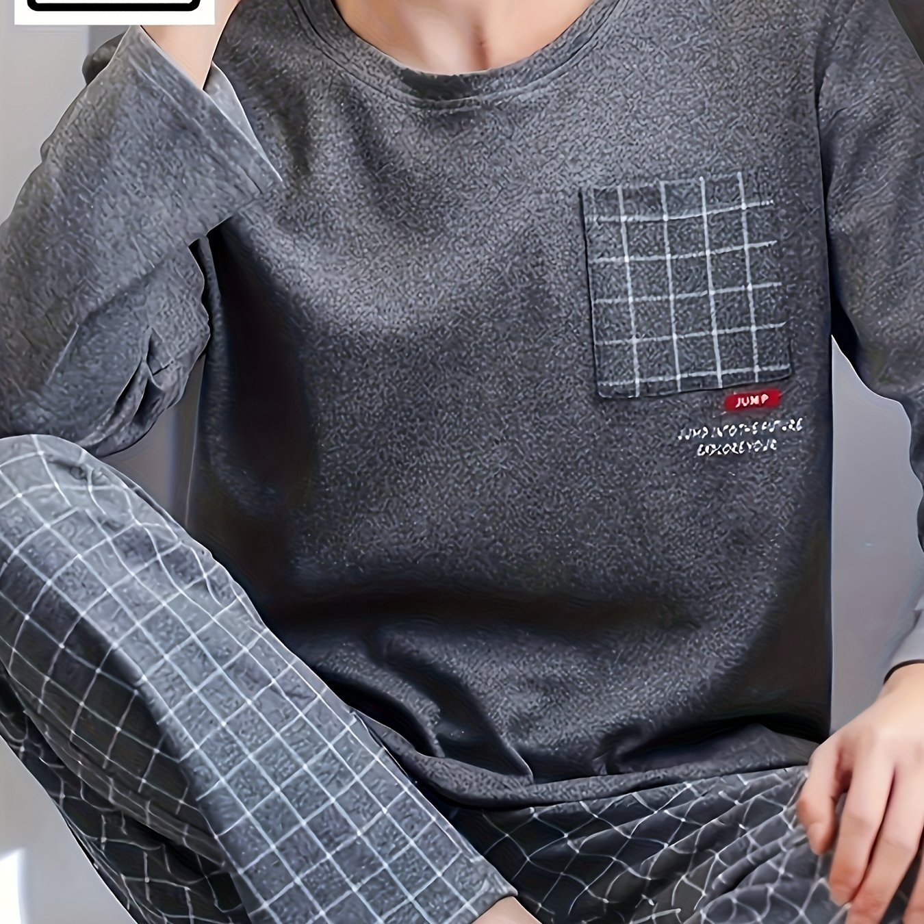 2pcs Men's Plus Size Set, Men's Pants With Round Neck Design, Polyester And Spandex Blend, Knit Fabric, Suitable For Comfortable Wear