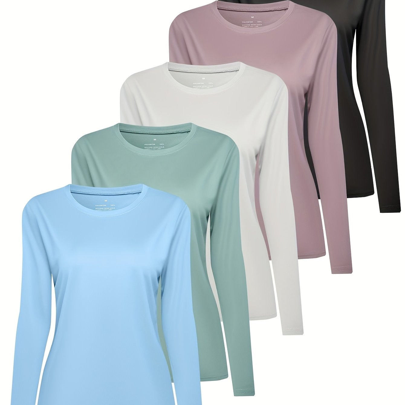 TEMU 5pcs Women's Casual Sports Running Workout Long Sleeves T-shirt Suitable For Sports And Daily Wear