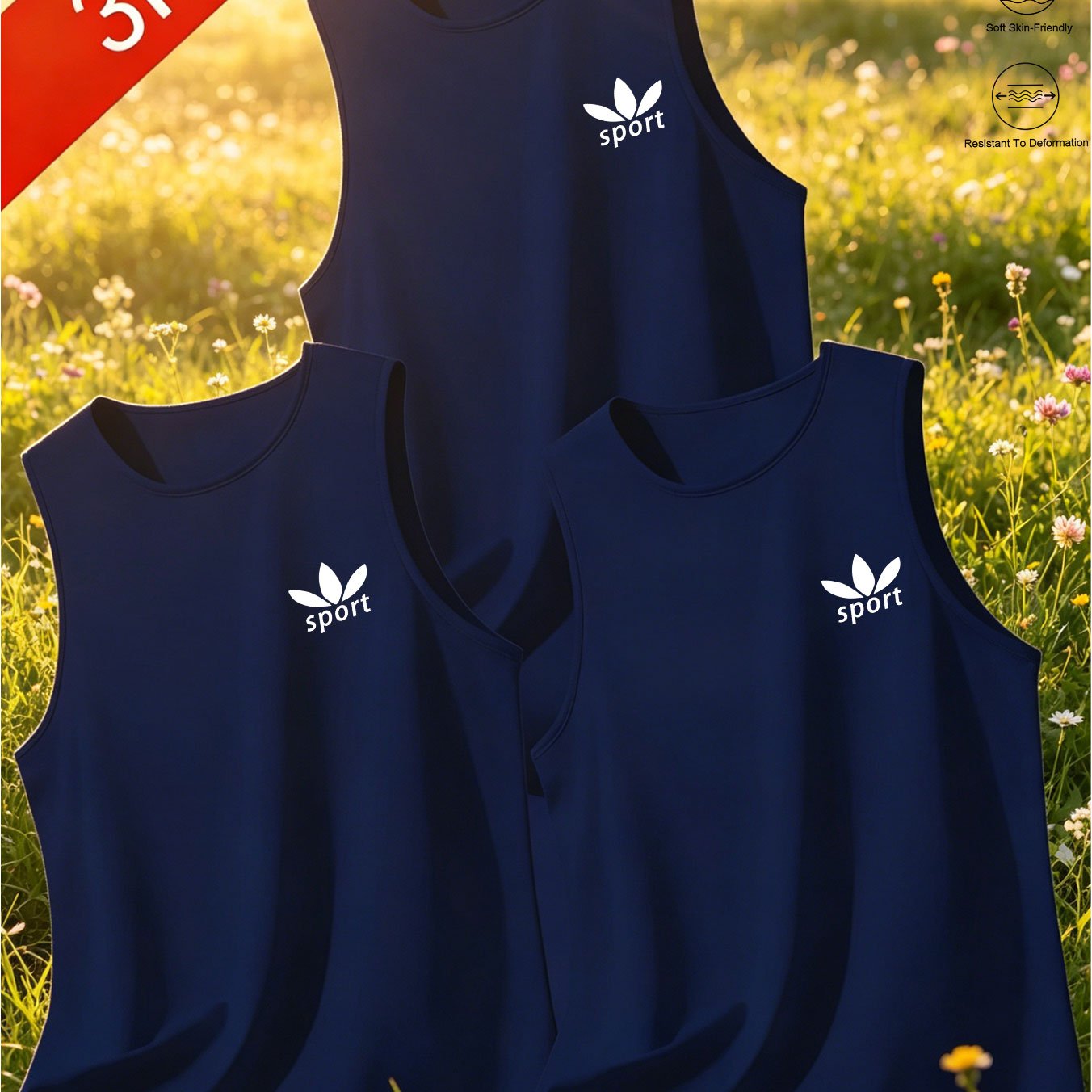 TEMU New 3pcs Set, Flash, Men' Color Sleeveless Top, Breathable And Skin-friendly Vest, Summer Everyday Outerwear Undershirt