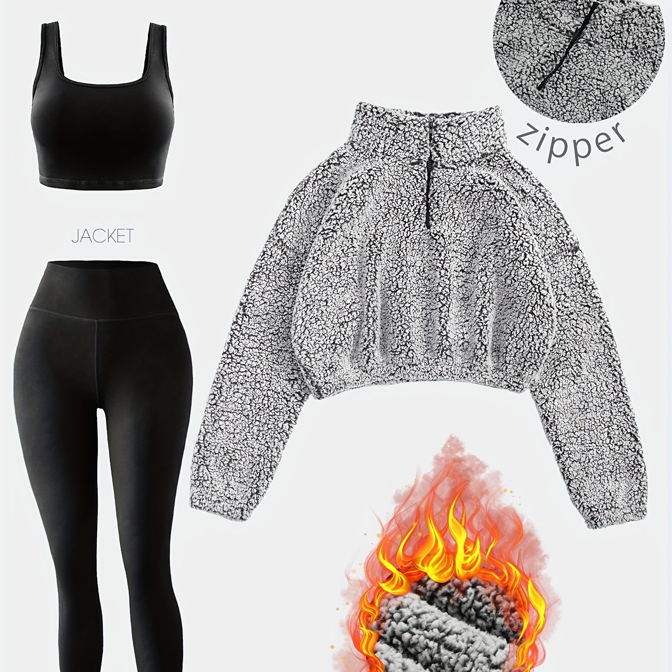 E-shop Gefütterter Sweatshirt Herbst/Winter Warmes Bubble-Stoff Plüsch Cropped Jacket für Damen, Atmungsaktives Hautfreundliches Uni-Farben Top mit