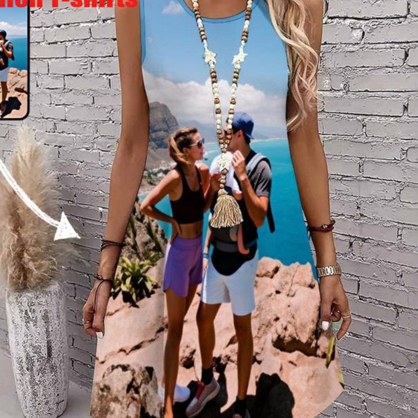 TEMU Women's Sleeveless Dress, Customizable With Pictures, Print, Casual Round Neck, Midi Length, Suitable For Vacation And Beach Wear