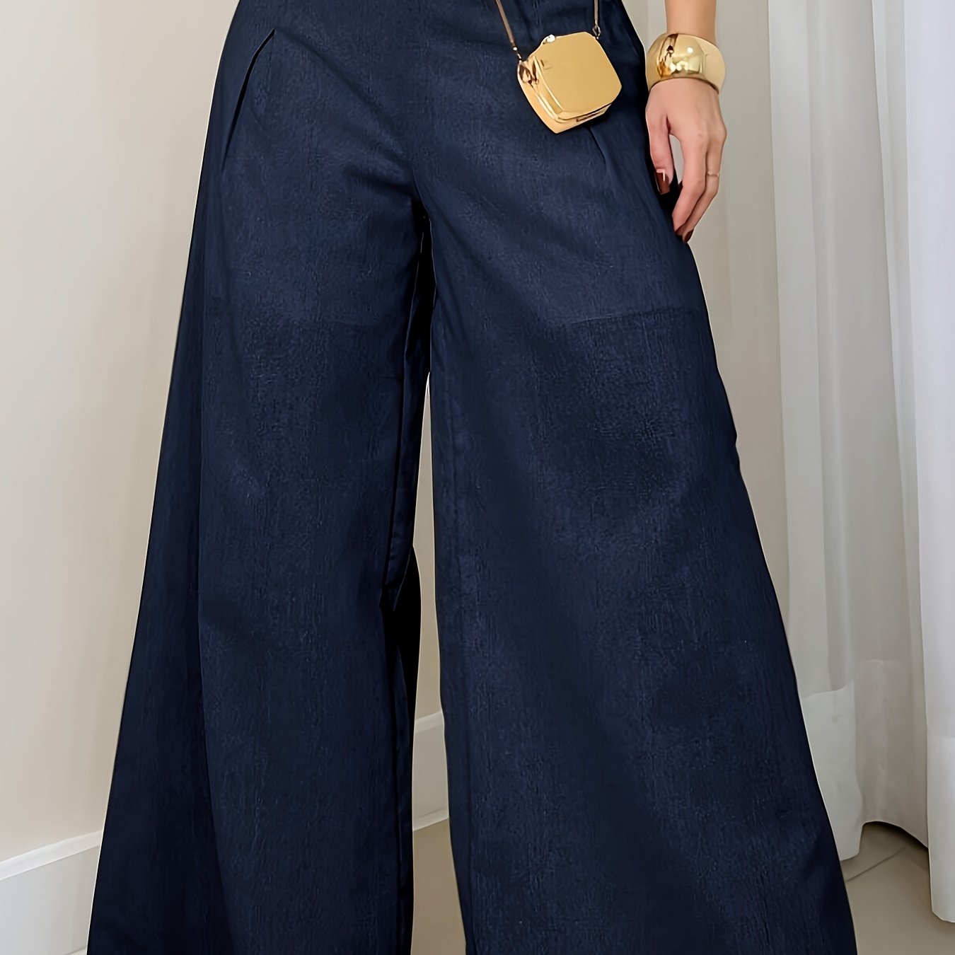 TEMU Pantalon à Jambes Larges - Pantalon Confortable Élastique, Coupe Régulière, Couleur Unie, Lavable en Machine, Idéal pour Tenues Décontractées et