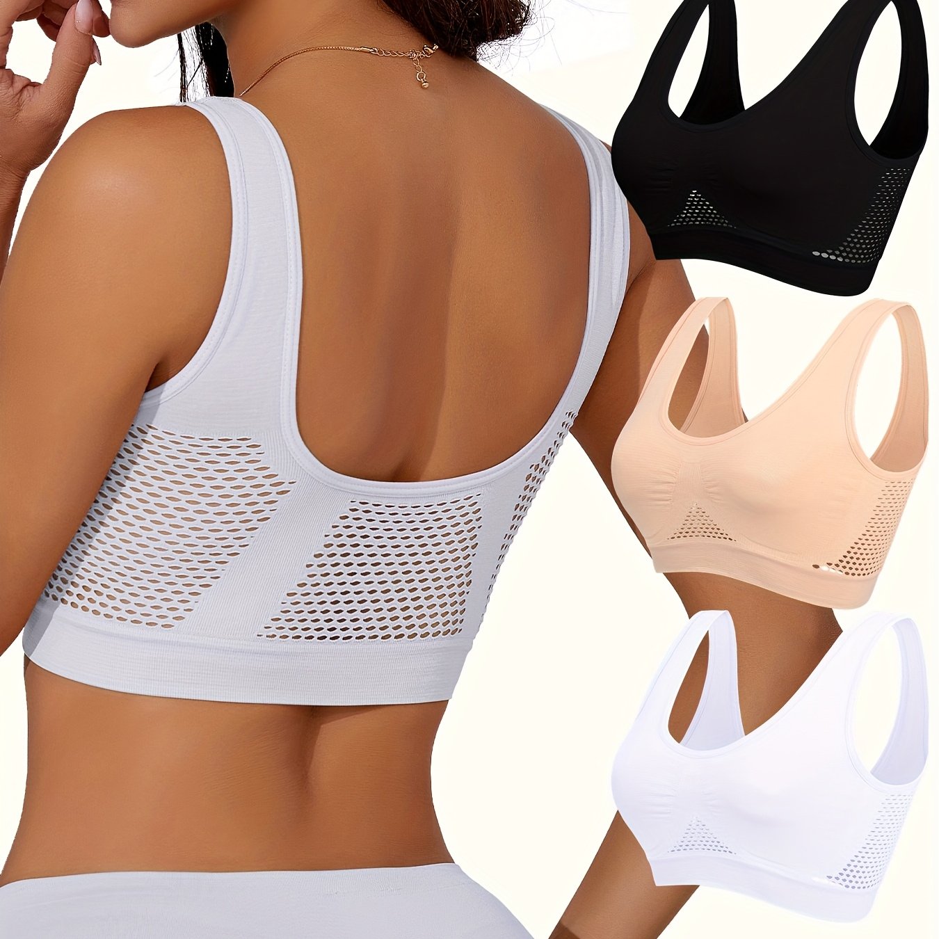 Image of 3pcs Women's Sports Bras With Hollow-out Design, Small Bust Push-up, Breathable Fitness Running Yoga Tank Tops