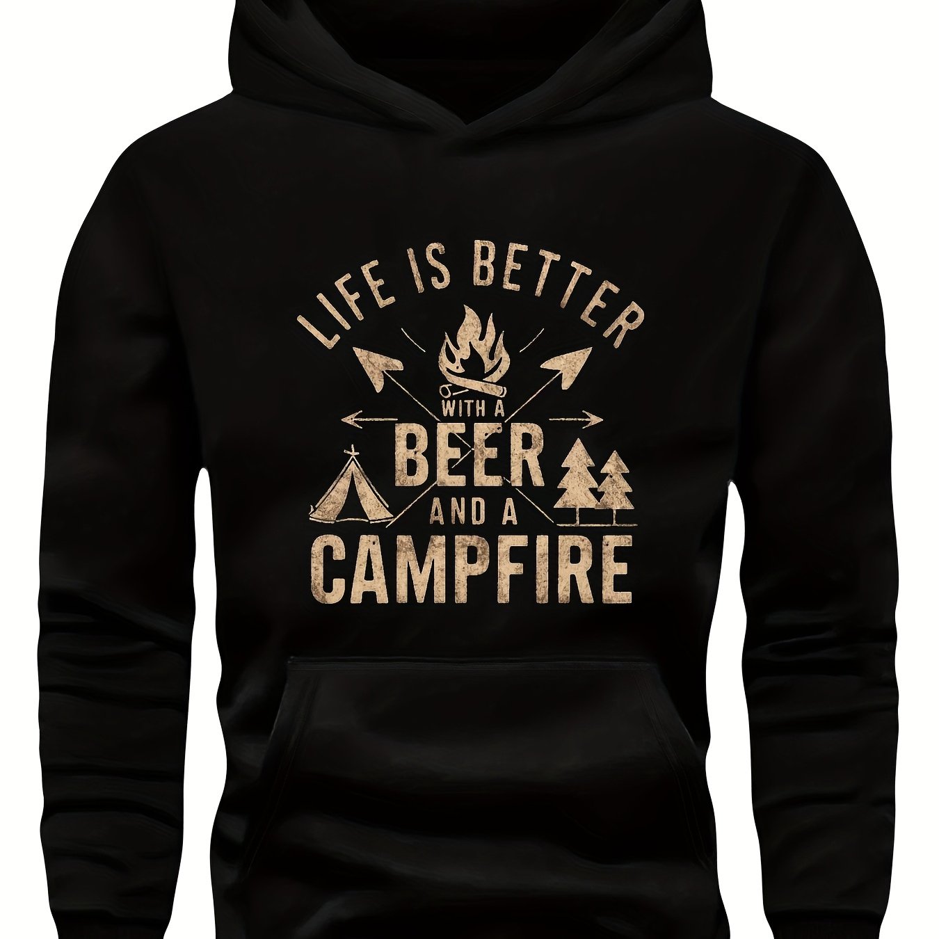 TEMU Better Beer & Campfire Men's Hoodie Casual Loose Fit Long E Non Stretch Geometric Pattern Camping & Beer Design Outdoor Clothing Relaxed Fit