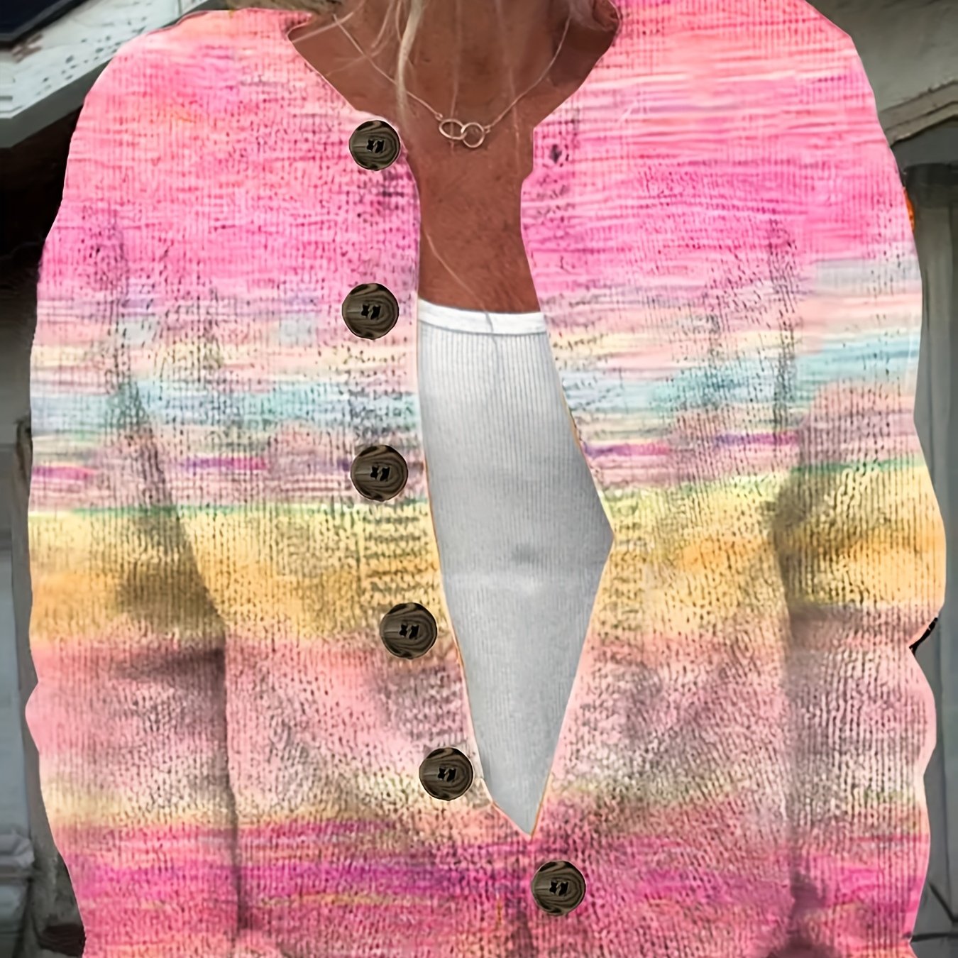 TEMU 2d Flat Pattern Autumn New Girly Versatile Round Neck Long Sleeve Cardigan Women's Top Plane Trendy Women's Clothing Women's Thin Sweater Jacket