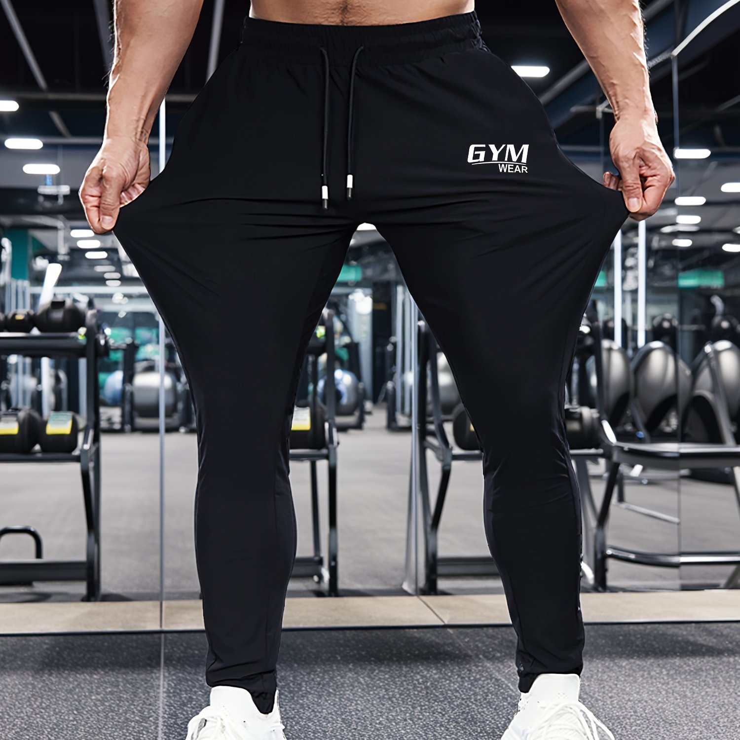 TEMU Men's Autumn Casual Athletic Long Pants, Lightweight Breathable High-elasticity Fabric Quick-dry Trousers, With Elastic Drawstring And Zipper