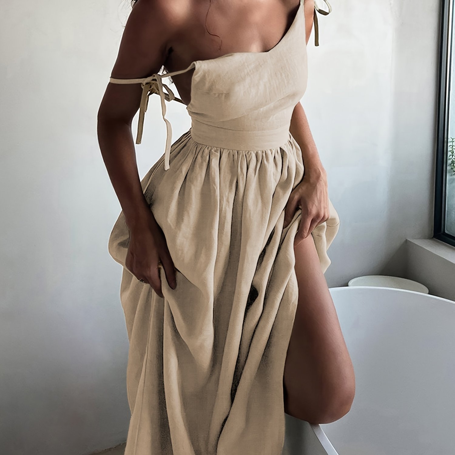 Image of Elegant Backless Forest-style Sexy V-neck Fashion Sleeveless Camisole Dress For Women