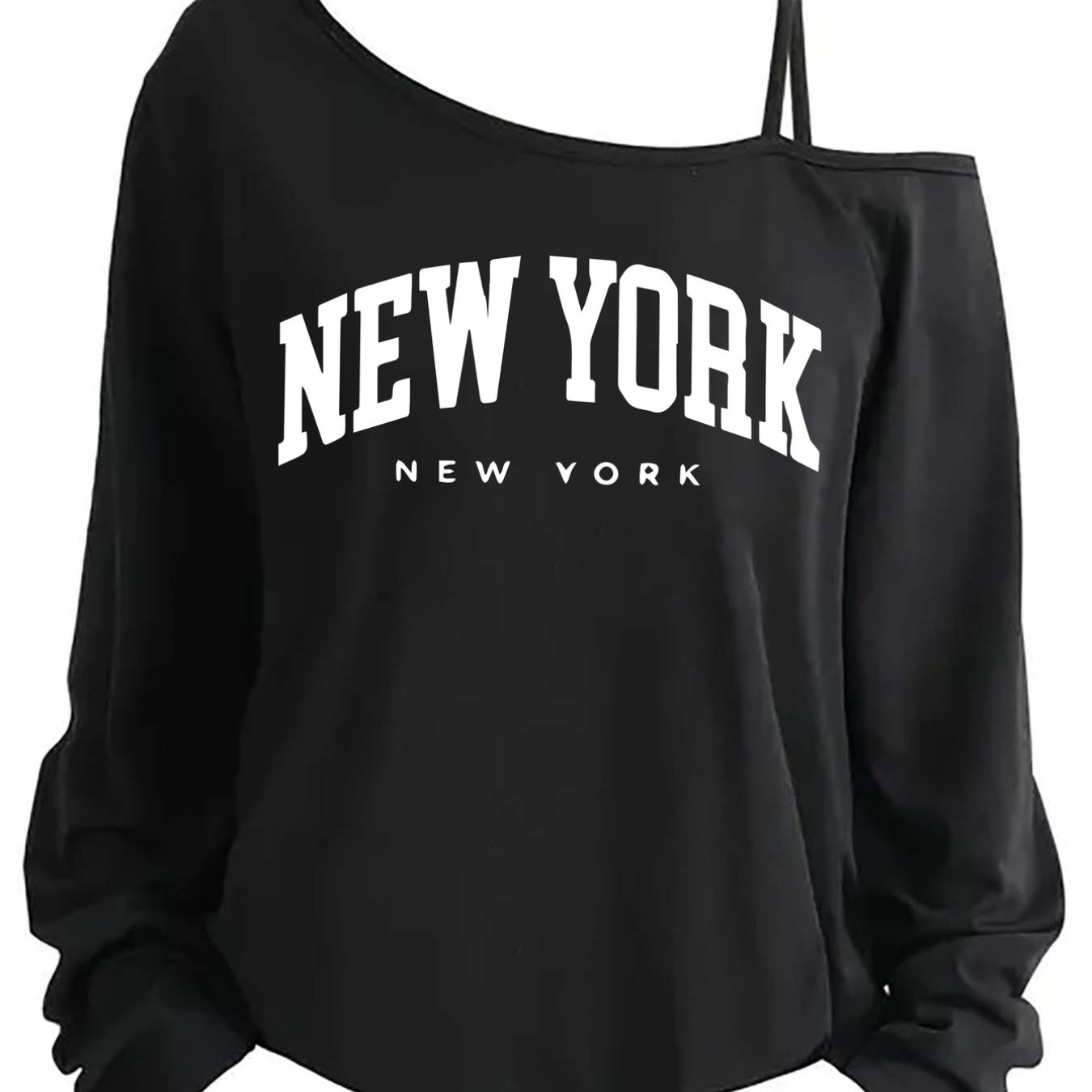 TEMU Asymmetrical One-shoulder Long-sleeve T-shirt For Women, Featuring A Print Of , Casual And , Suitable For , Made From Fabric That Fits