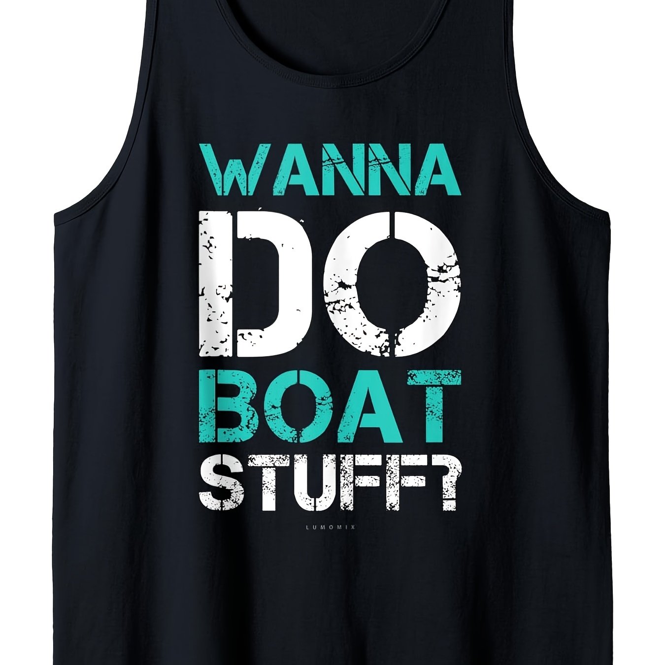 TEMU Men's 180g Tank Top Funny Graphic With Distressed Teal & White Print Regular Fit Casual Summer For Lake Vacation Boating & Outdoor Activities