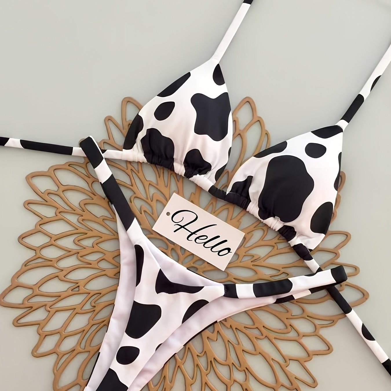 TEMU Women's Swimsuit, Spring Summer 2pcs Set Sexy Swimwear, Backless Tie-front Triangle Top And Side-tie Bottom, Suitable For Summer Beach Vacation,