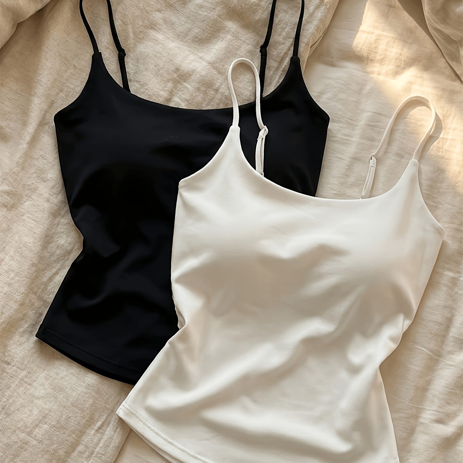 TEMU 2pcs Minimalist Adjustable Thin-strap Backless Camisole Top, Made Of A -, Breathable, And Smooth-flowing Fabric That Remains Non-stuffy,