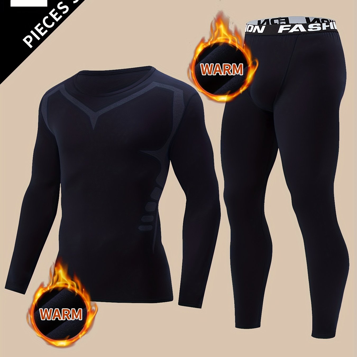 TEMU 2pcs Men's Thermal Shapewear Set, Skiing Warm Suit, Shapewear Top And Pants, Sports Leggings   Shirt For Running Yoga Athletic Long Pants Top